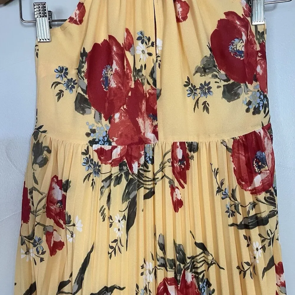 Abercrombie & Fitch Pleated Halter Maxi Dress, Yellow Floral, Empire Waist SZ XS - Picture 4 of 16